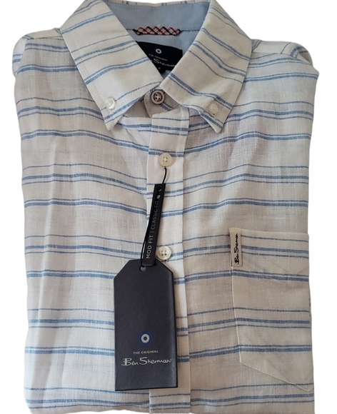 Ben Sherman Bright White Linen Blend Button Down Shirt - Picture 5 of 8